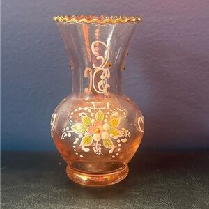 Artisan Glass Vase with Gold and Floral Design